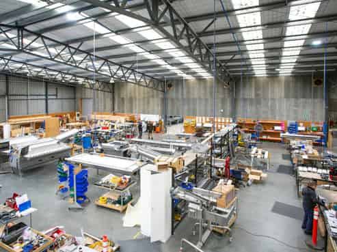 Warehouse or workshop space with offices